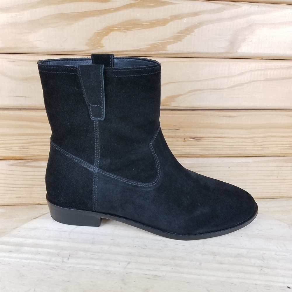 Rebecca Minkoff Ankle Boot Womens 8 Black Leather Suede Pull On Biker Block Heel